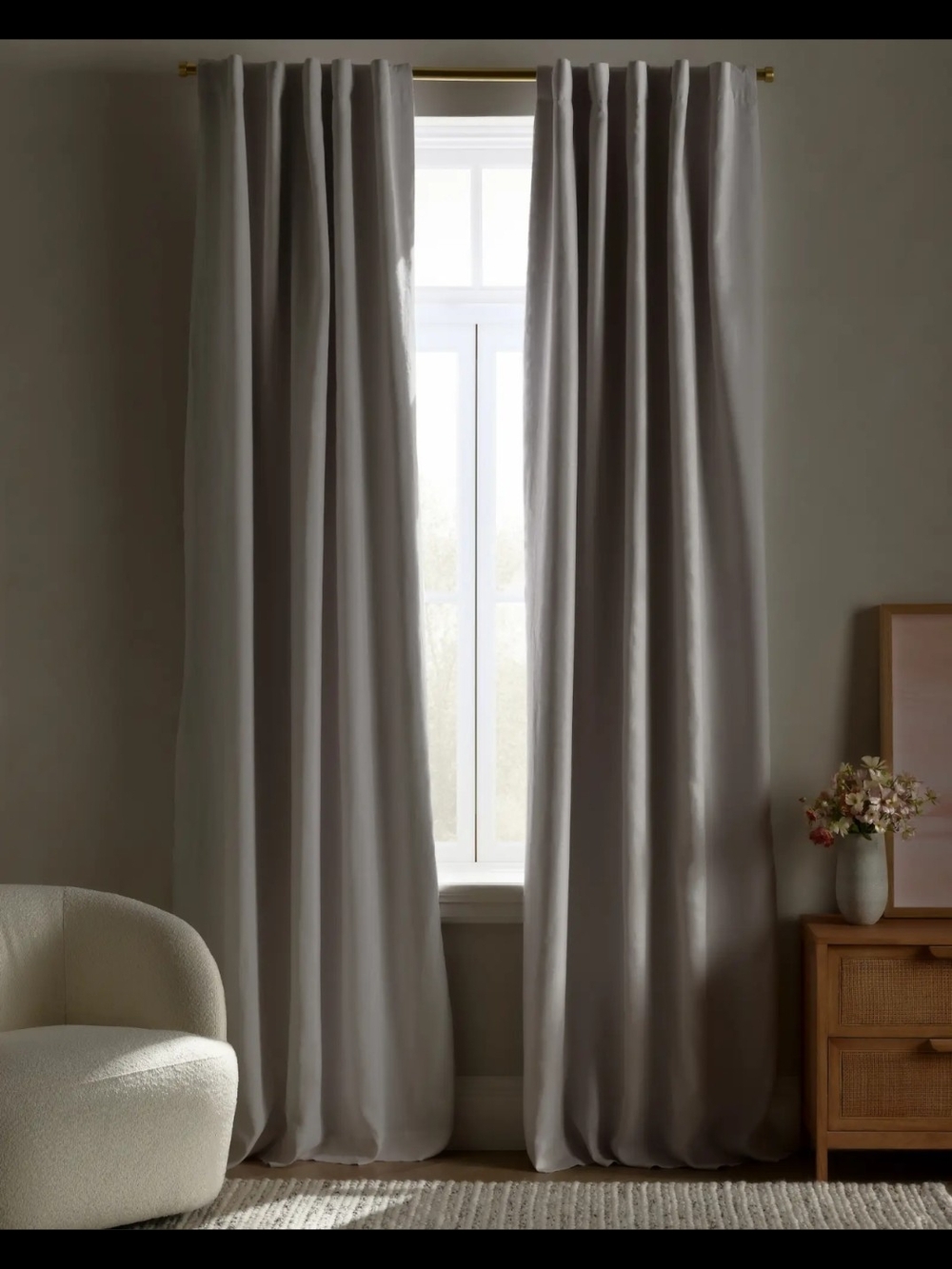 Quince 100% European Linen Curtain Panel 96"x108" Room Darkening Flax/Taupe
